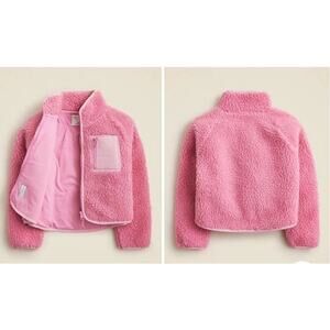 EUC J Crew Crewcuts Kids Girls Sherpa Fleece Zip Jacket Pink Size XL(12-13)